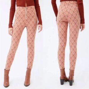 URBAN OUTFITTERS UO‎ Susie Jacquard High Waisted Zip Front Pants Orange Brown 2